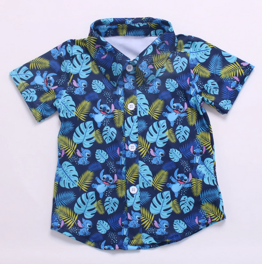 baby boy short sleeve cartoon button shirt