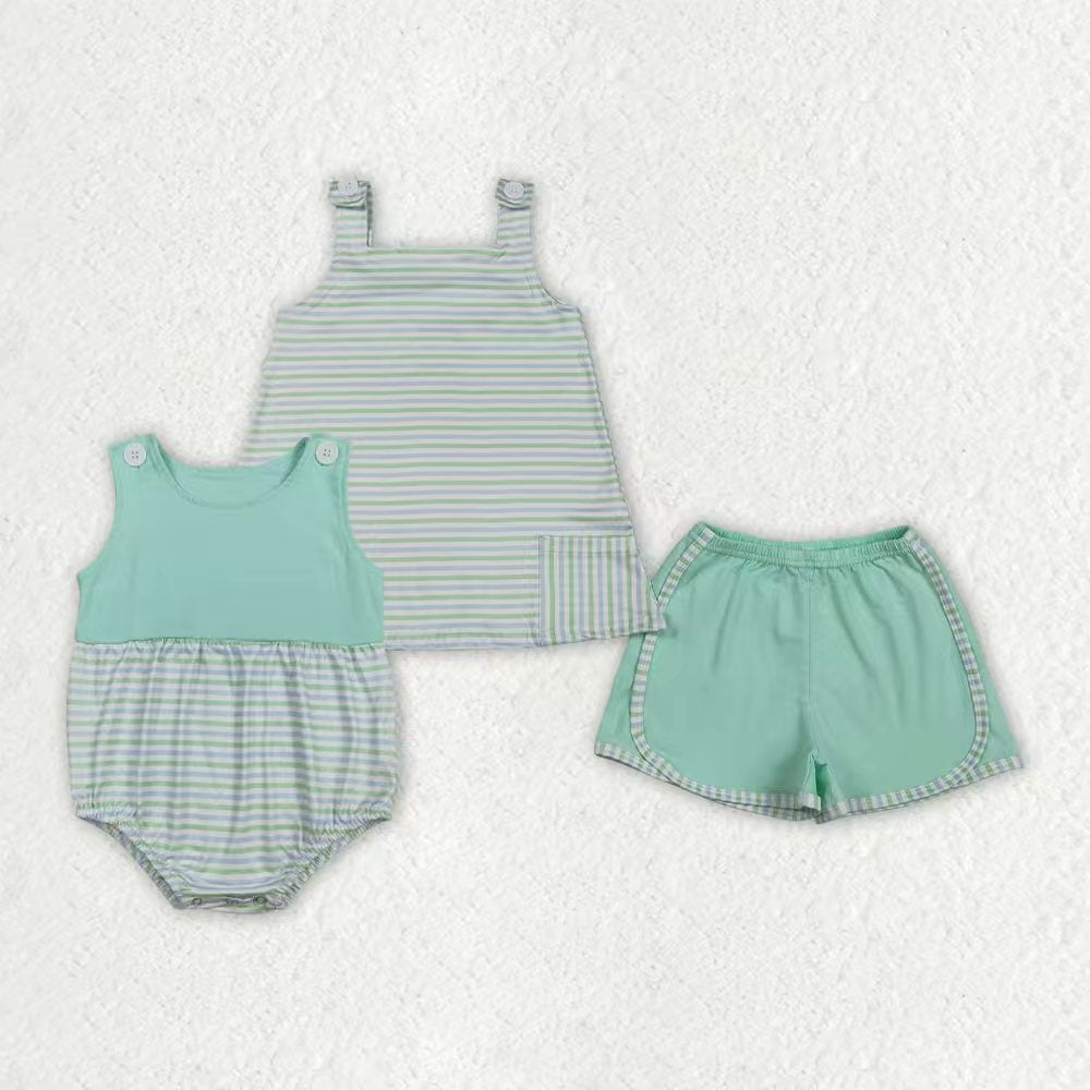 Stripes top matching shorts girls summer outfit