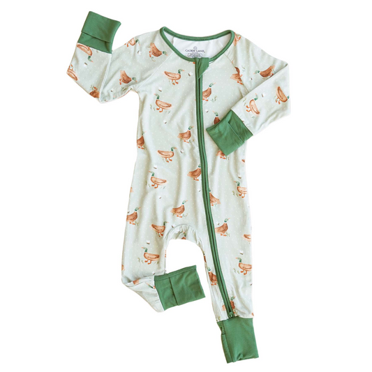 Wholesale toddle baby mallard duck zip romper