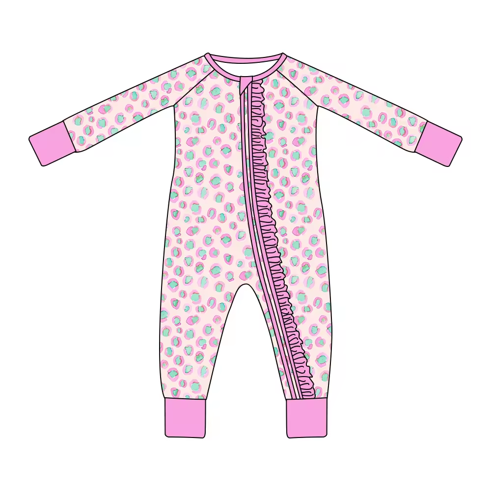 infant baby long sleeve cheetah zip romper