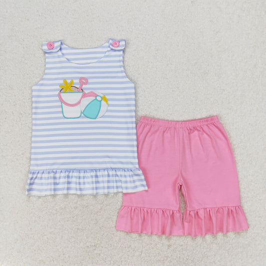 baby girls summer beach tool embroidery shirt bright pink shorts outfit