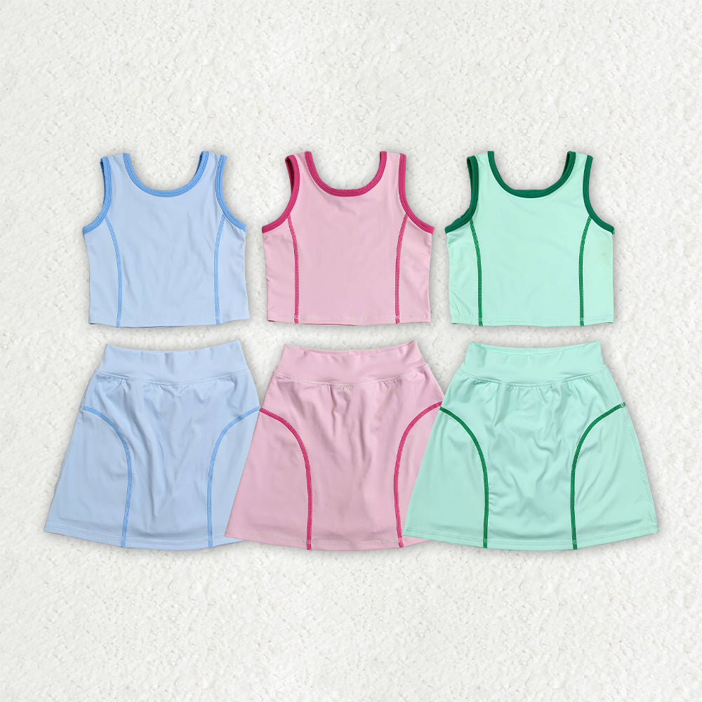 Pink yoga top matching skorts girls summer outfit