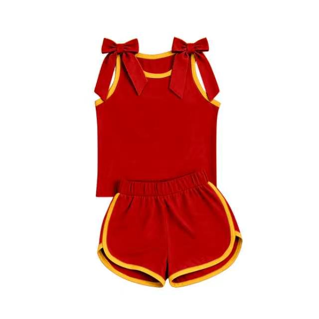 Solid color bow top matching shorts girls summer outfit