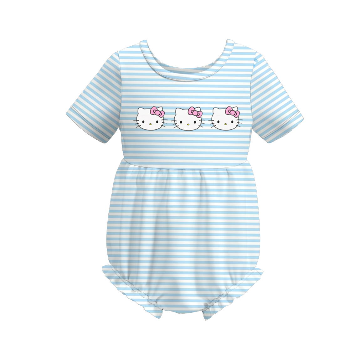 Toddle Baby Girl Blue Stripes Cartoon Cat Romper