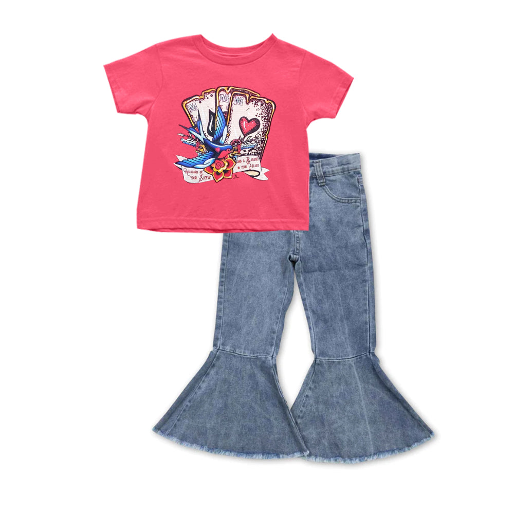 valentines heart top ruffle jeans bell bottoms outfit