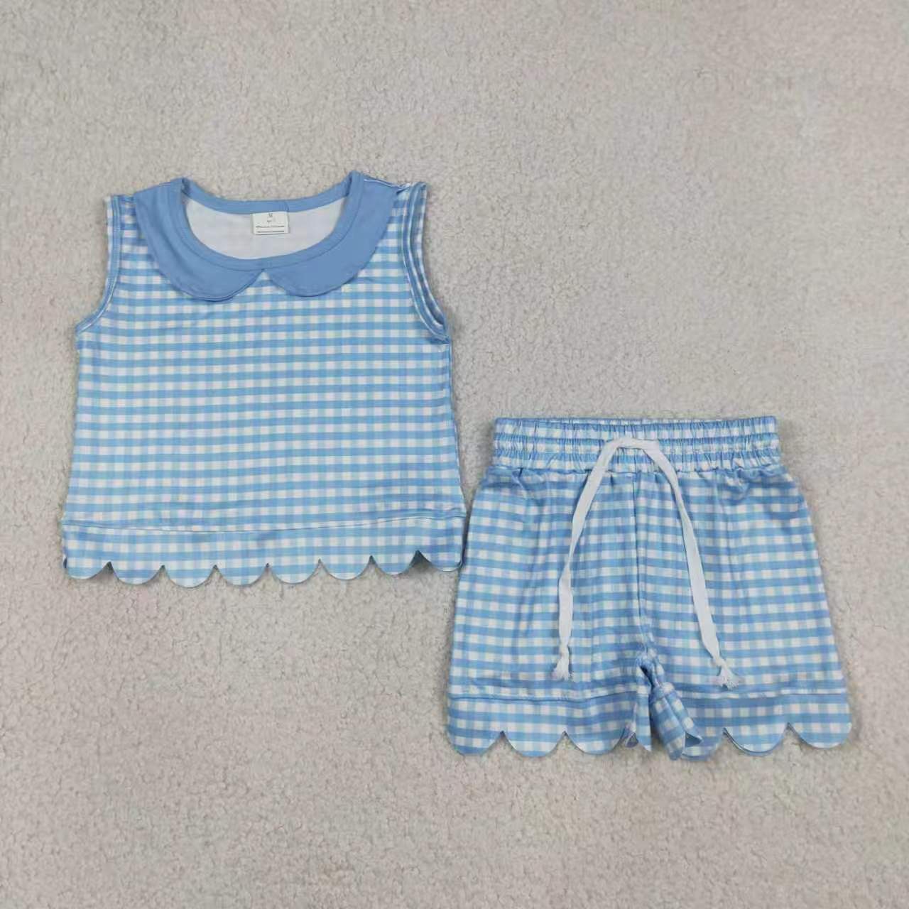 Lavender plaid top matching shorts girls summer outfit