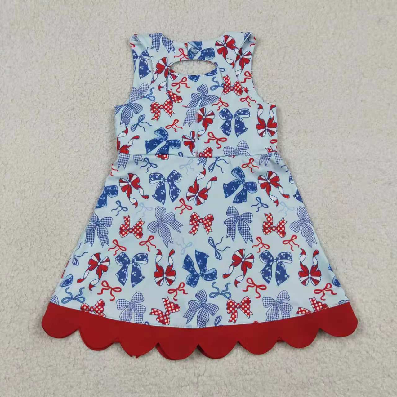 Red blue bow print girls summer active wear set