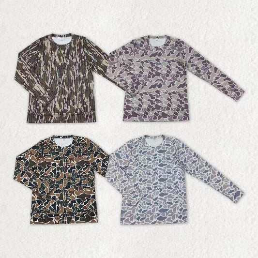 Adult women green brown camouflage long sleeve yoga top