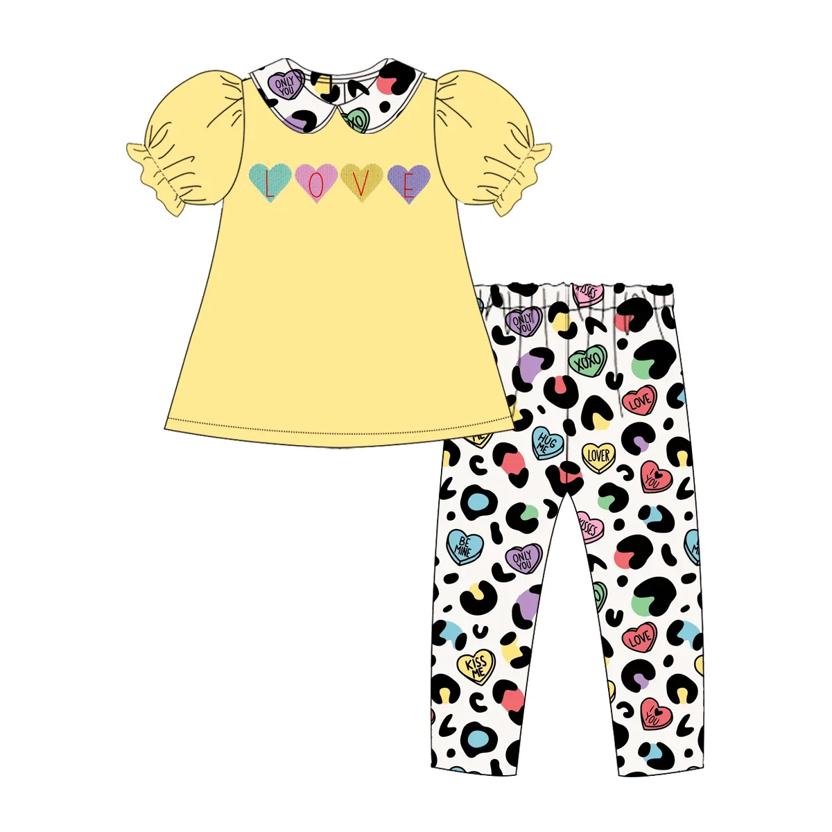 Valentines day heart top cheetah leggings baby girl outfit preorder