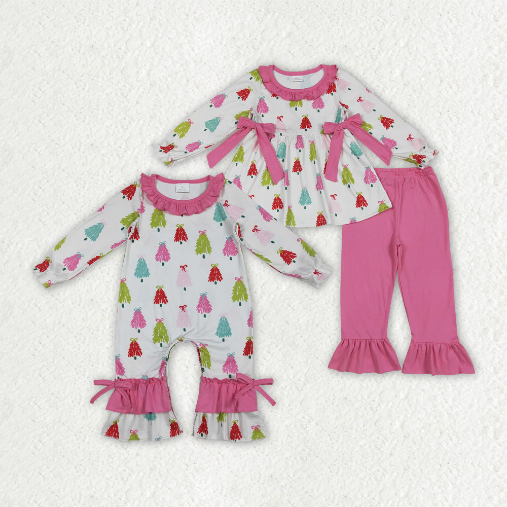 Baby girls colorful Christmas tree tunic top matching pants outfit