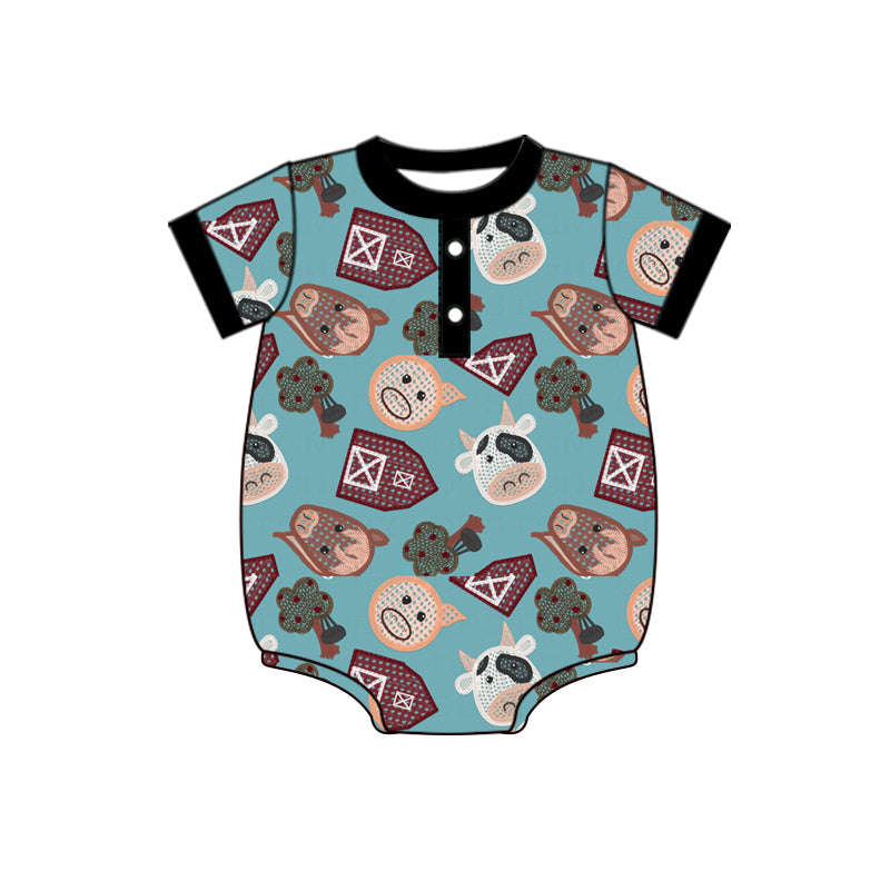 infant baby short sleeve farm cow button romper
