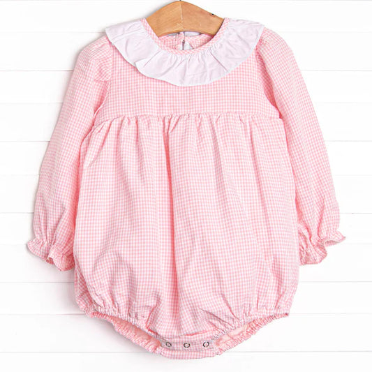 Infant baby girls pink plaid romper