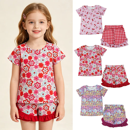 Berry top matching shorts girl summer outfit