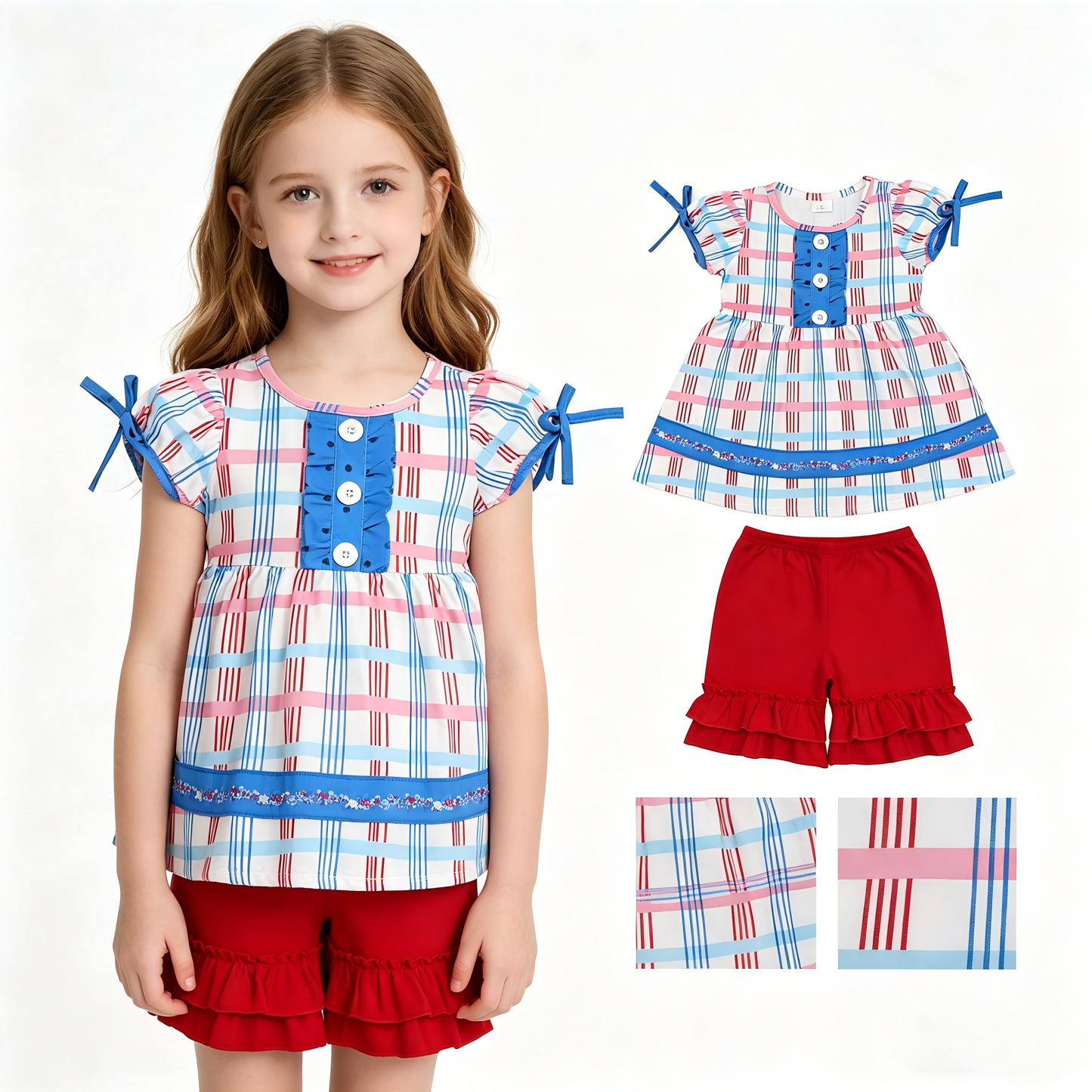 July 4th shirt matching shorts girls holiday outfit