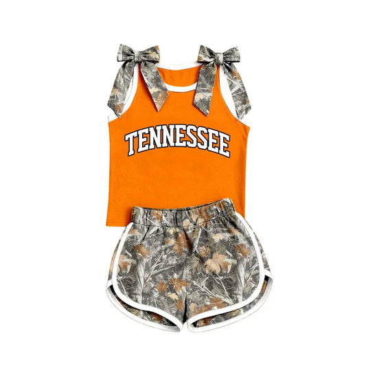 Custom team camo bow tennessee top matching shorts girl summer outfit wholesale factory price
