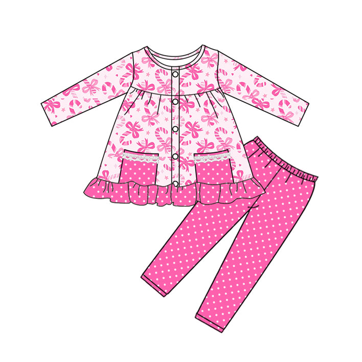 Toddle kids Christmas candy cane pink bow design outfit