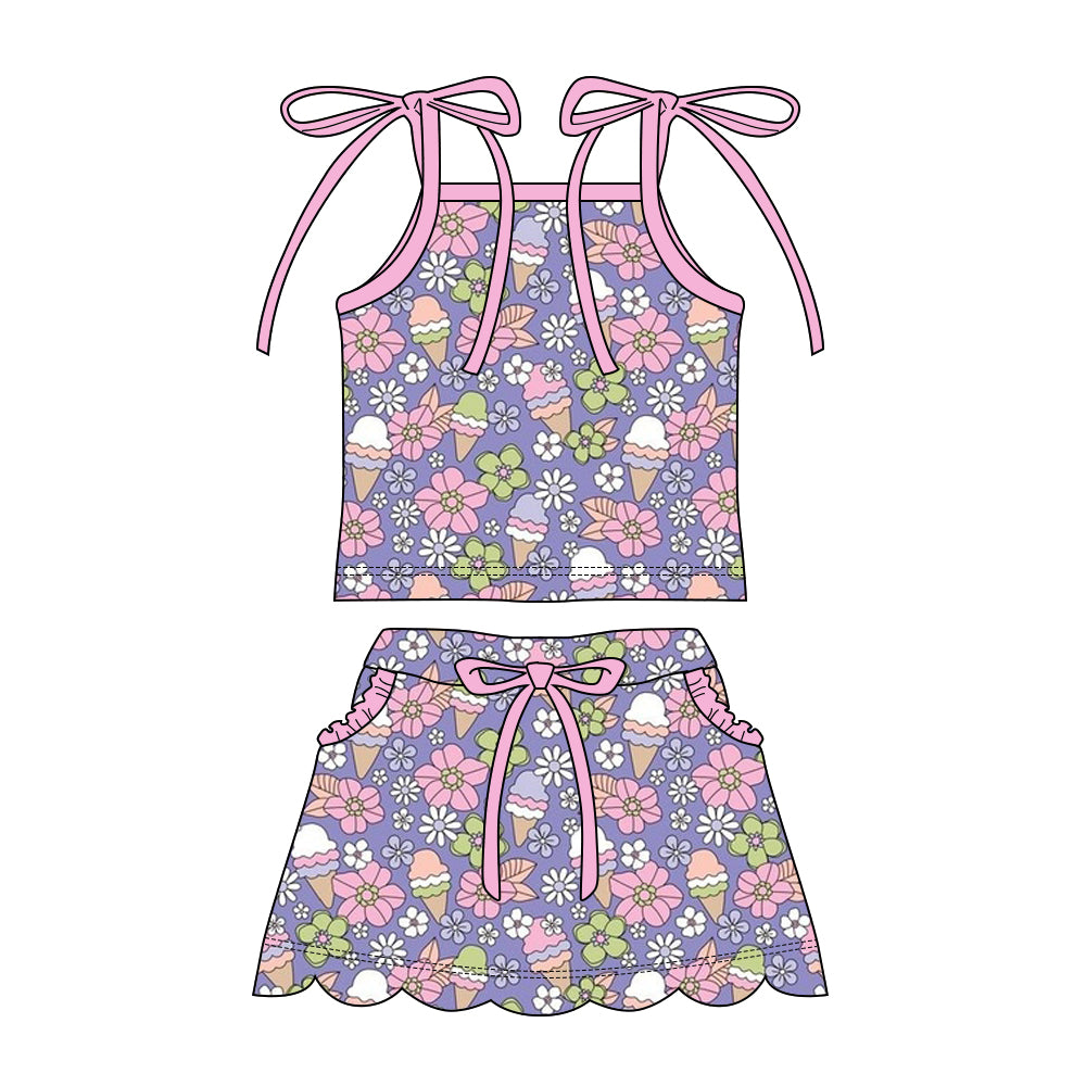Floral popsible top matching shorts girl summer outfit