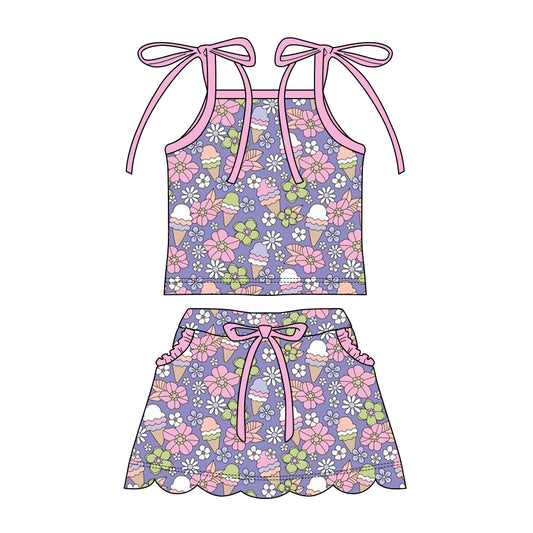 Floral popsible top matching shorts girl summer outfit