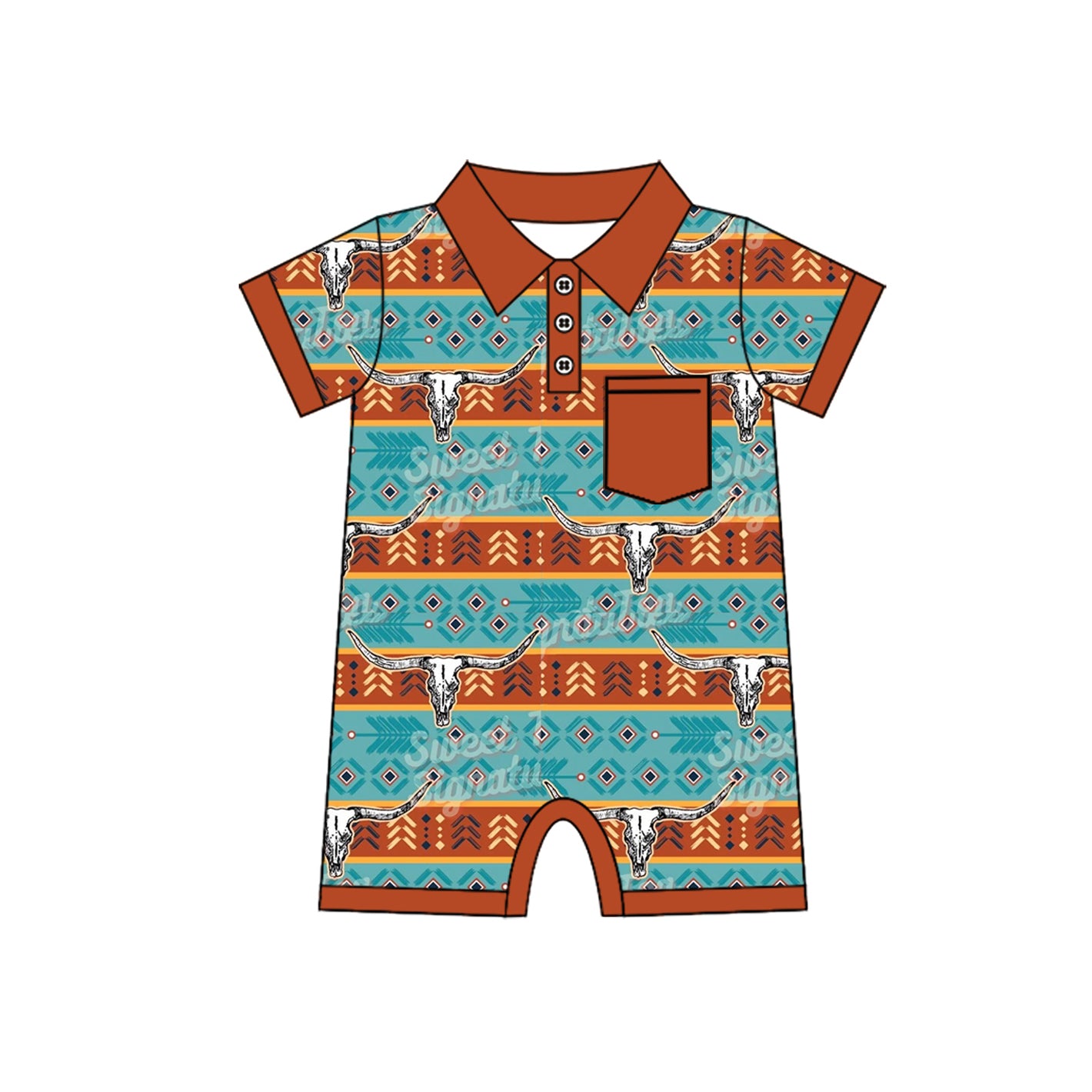 Western aztec short sleeve boys romper preorder