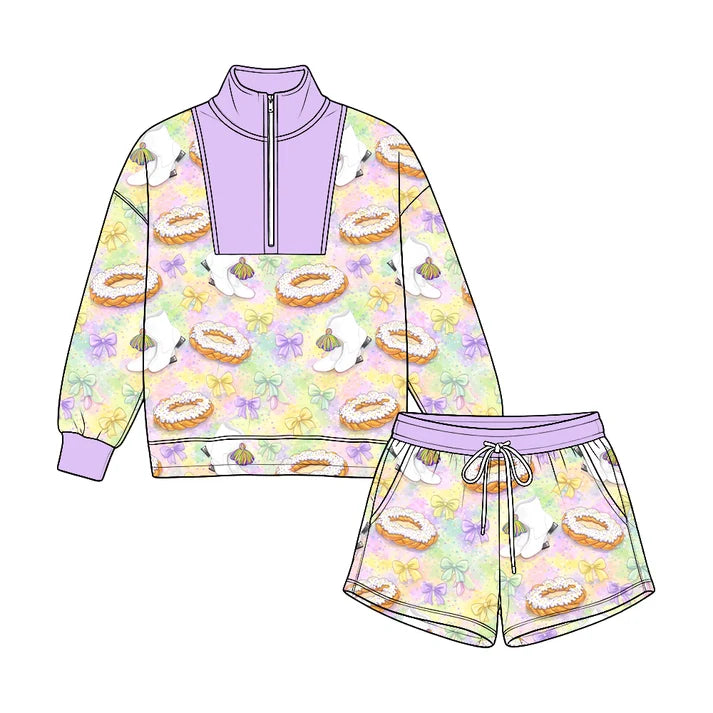 Toddle kids custom Mardi Gras holiday design long sleeve outfit