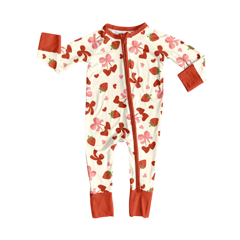 toddle baby long sleeve Valentines heart zip romper wholesale factory price