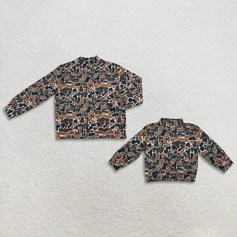 Mommy and me brown camo long sleeve mock neck yoga pullover top