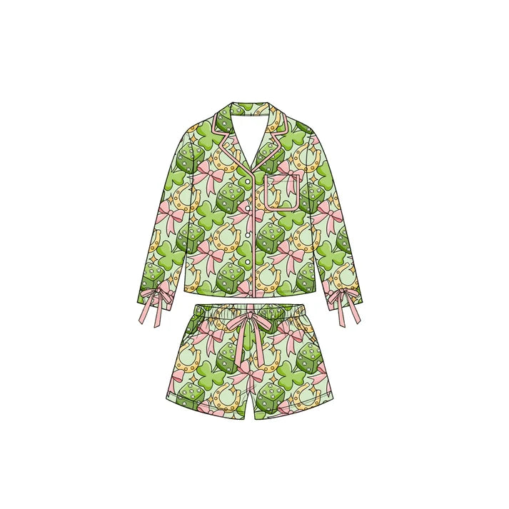 Saint Patrick's Day short sleeve top matching shorts girls pajama set