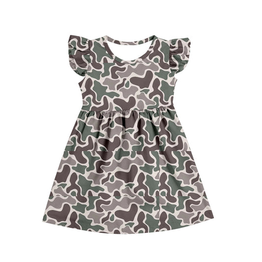 wholesale kids clothes flutter sleeve camo design dress