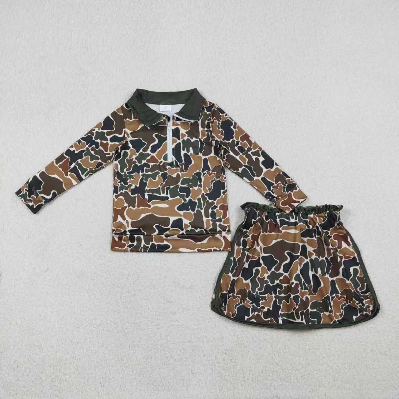 Orange green camo pullover top matching skirts girls yoga outfit
