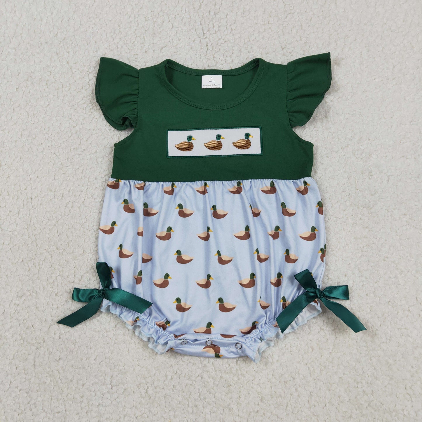 Toddle boy embroidery mallard duck print summer romper