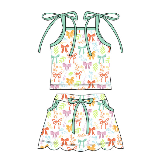 Colorful bow top matching shorts girl summer outfit