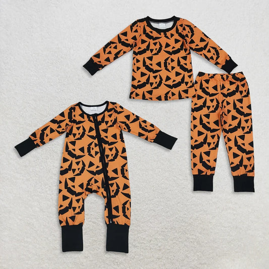 Halloween pumpkin print boys long sleeve outfit