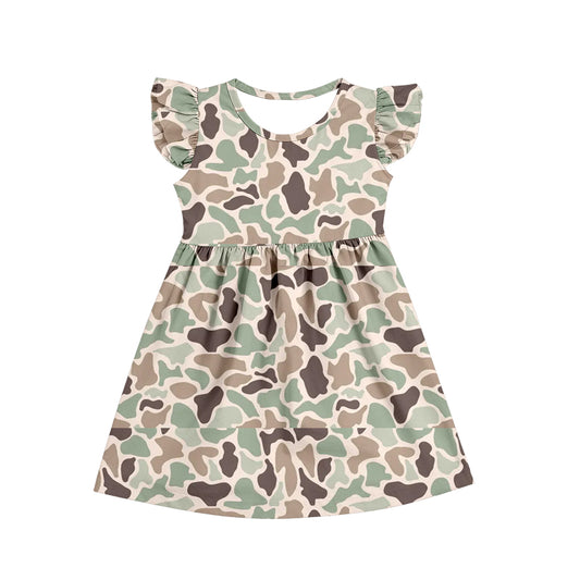 wholesale kids clothes flutter sleeve camo design dress