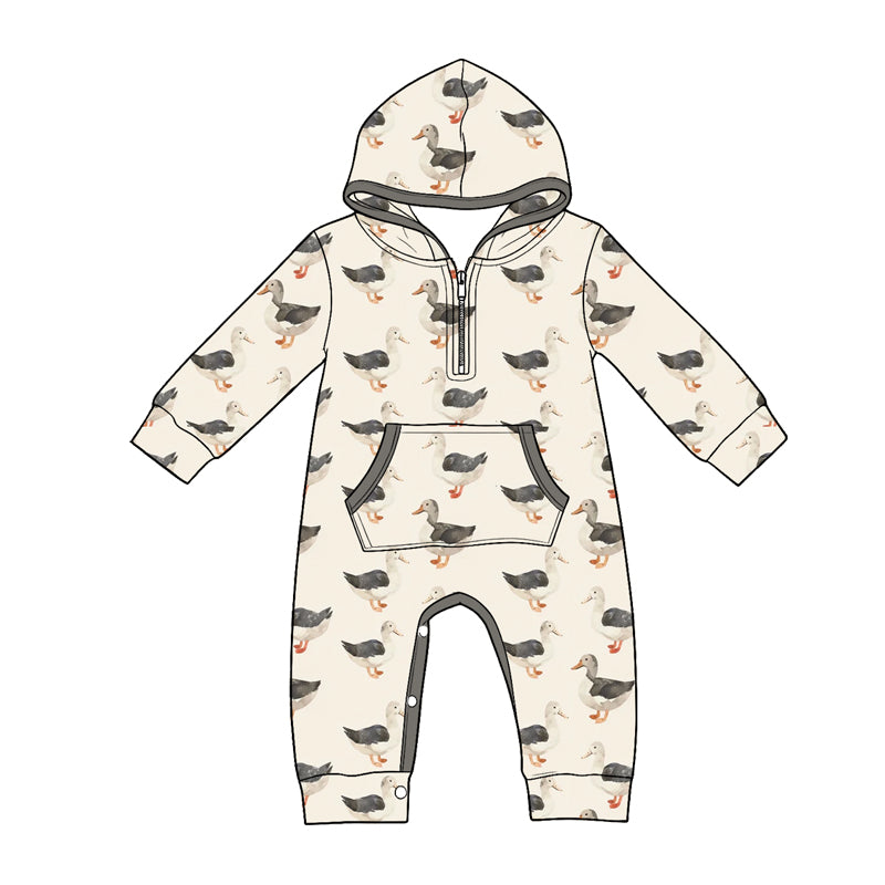 Mallard duck toddle baby boy long sleeve hoodie romper