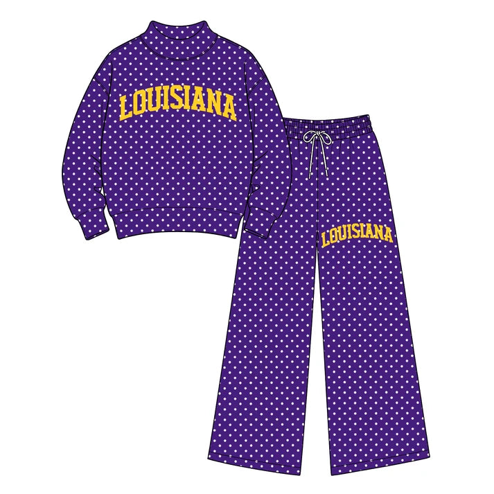 Baby girl custom team cheer design long sleeve mock neck top pants set