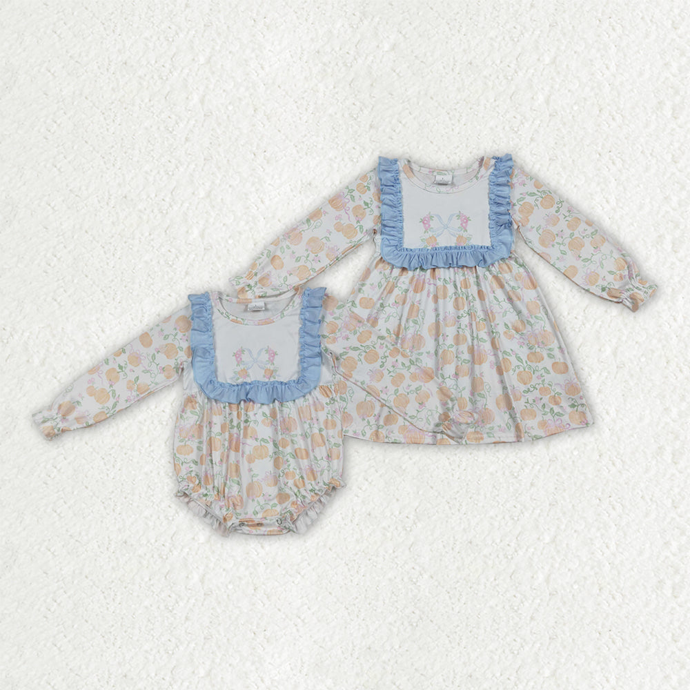 Toddle girls fall pumpkins floral long sleeve dress