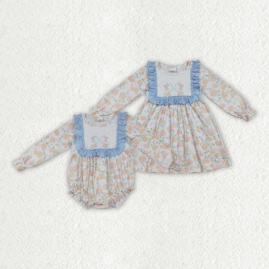 Toddle girls fall pumpkins floral long sleeve dress