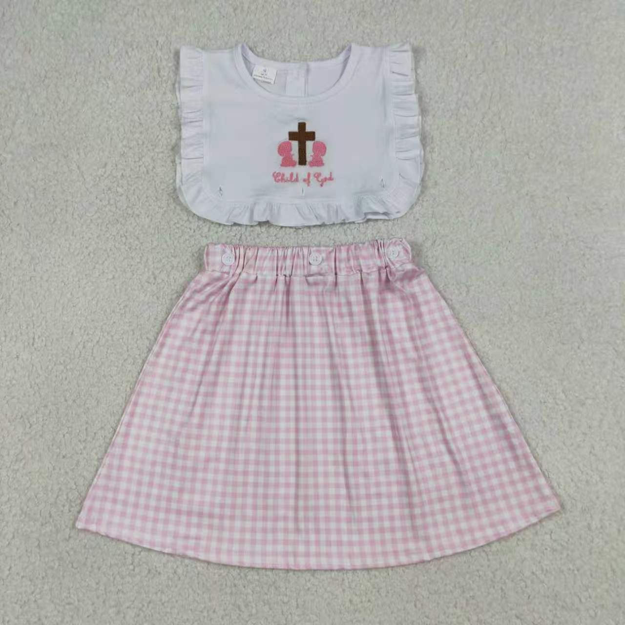Easter cross embrodiery top matching shorts boys summer outfit