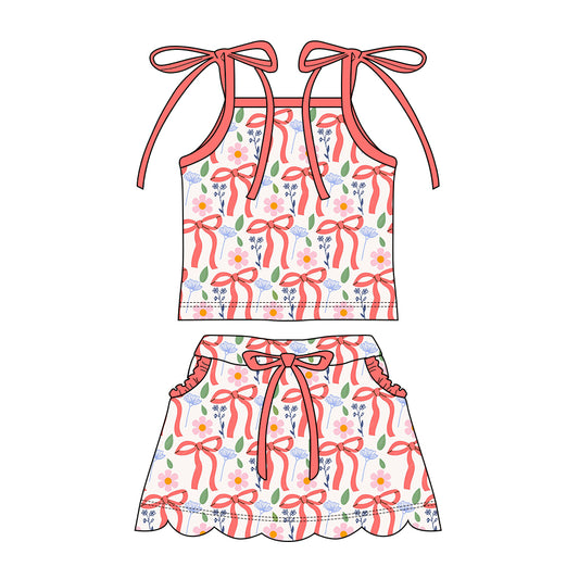 Pink bow top matching shorts girl summer outfit