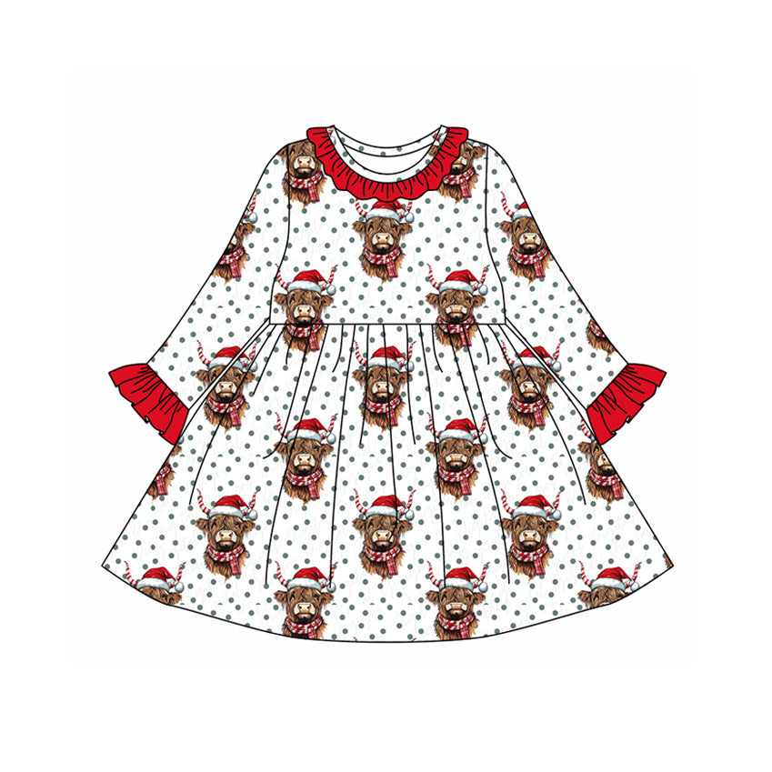 Toddle girls Christmas cow design long sleeve dress