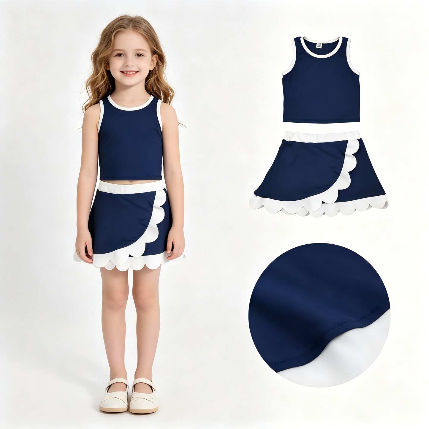 Navy yoga top matching skorts girls summer outfit