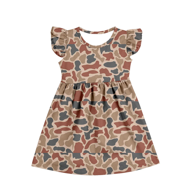 wholesale kids clothes flutter sleeve camo design dress