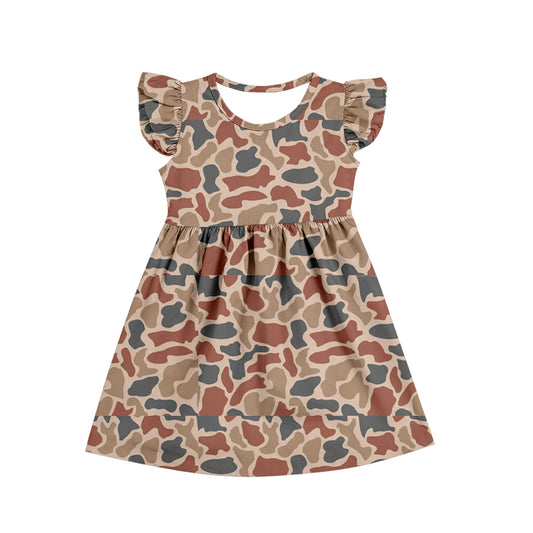 wholesale kids clothes flutter sleeve camo design dress
