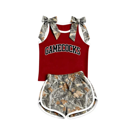 Custom team camo bow gamecocks top matching shorts girl summer outfit wholesale factory price