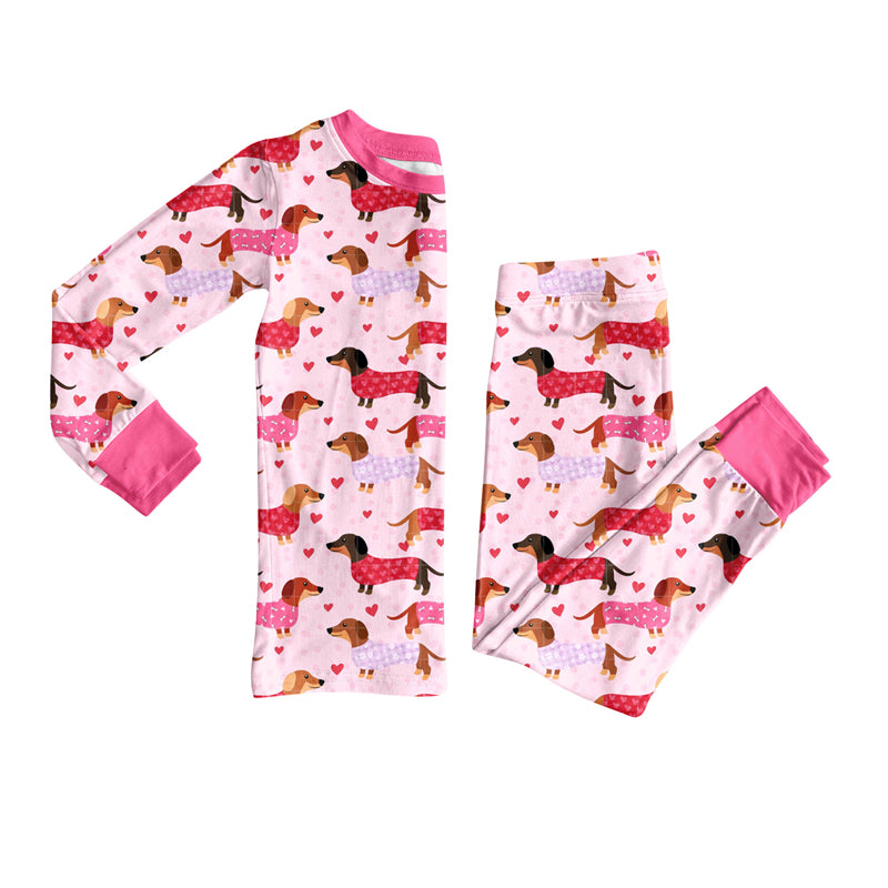Kids girls Valentines day dog print long sleeve outfit