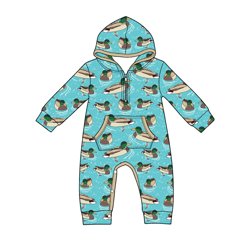 Mallard duck toddle baby boy long sleeve hoodie romper