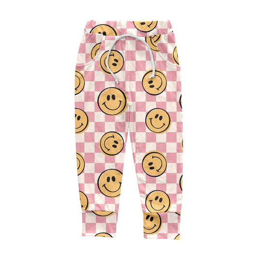 pink checkered smile face milk silk pants,deadline March 27th