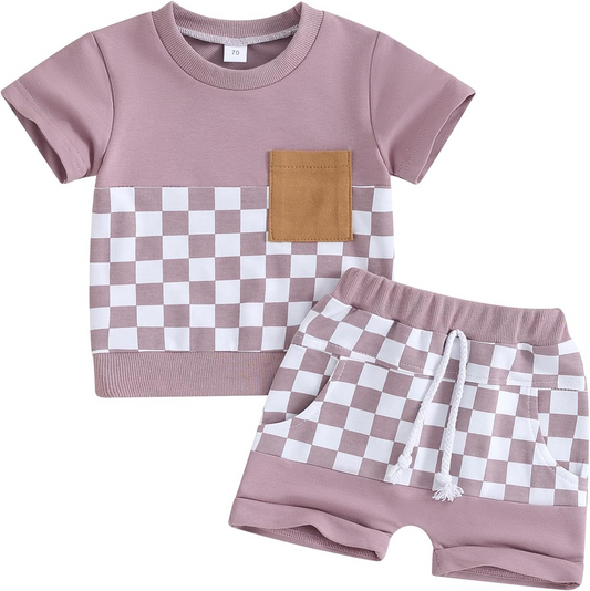 wholesale girls lavender checkered short set