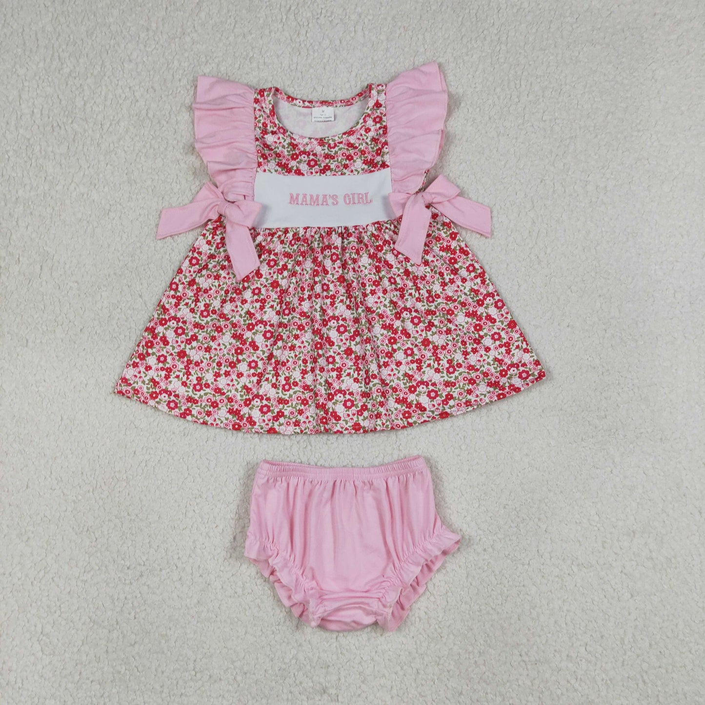 Embroidery Mamas girl flowers top matching shorts girls summer outfit