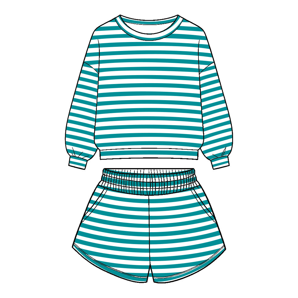 Custom design stripes top matching shorts girls outfit wholesale factory price